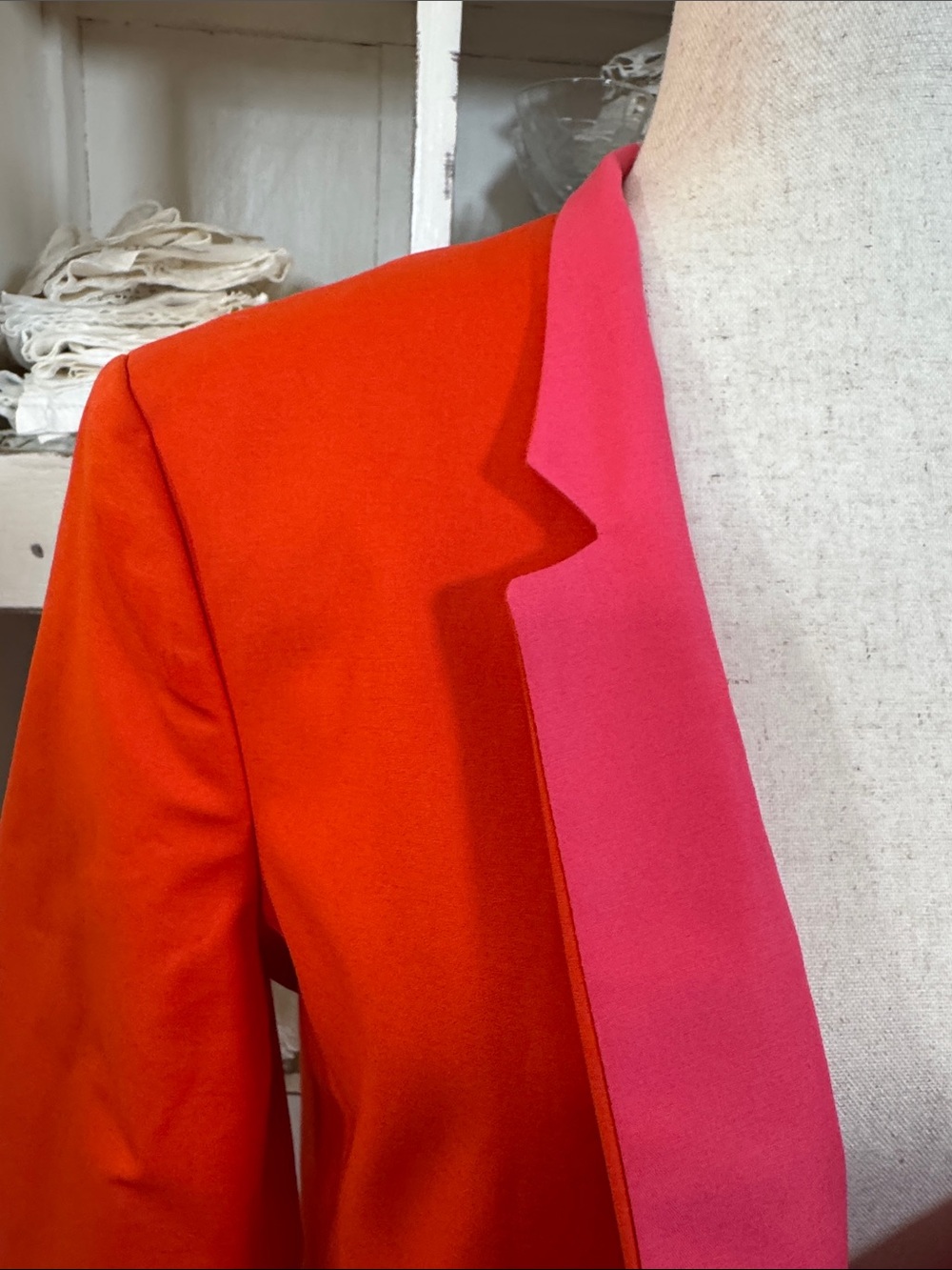 NWOT Beymen Club Bright Red Blazer with Pink Colorblock Trim - Women's Jacket - Picture 6 of 8
